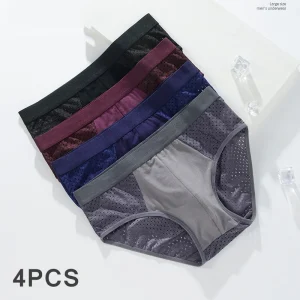 4PCS Men's Solid Mesh Breathable Briefs XL-4XL Underwear Hole Large Size Male Shorts Lingerie Summer Underpants Sexy Panties - AliExpress 200574005