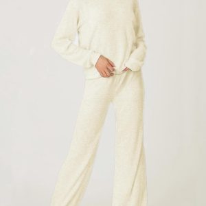 Aamikast Women's 2-Piece Lounge Set Soft Brushed Jersey Sleepwear Pajamas Set Long Sleeve Top & Wide Leg Pants