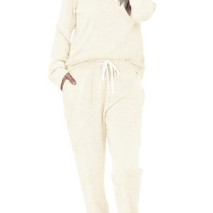 Aamikast Women's Pajama Sets 2 Piece Sleepwear Lounge Set Long Sleeve Top & Matching Joggers for Fall & Cold Nights