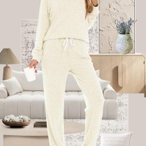 Aamikast Women's Pajama Sets 2 Piece Sleepwear Lounge Set Long Sleeve Top & Matching Joggers for Fall & Cold Nights