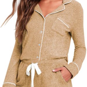 Aamikast Womens Pajama Sets Button Down Long Sleeve Sleepwear Soft 2 Piece Pjs Lounge Set