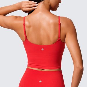 CRZ YOGA Butterlift Womens Scoop Neck Longline Sports Bra - U Back Adjustable Straps Workout Crop Tank Top with Built in Pads