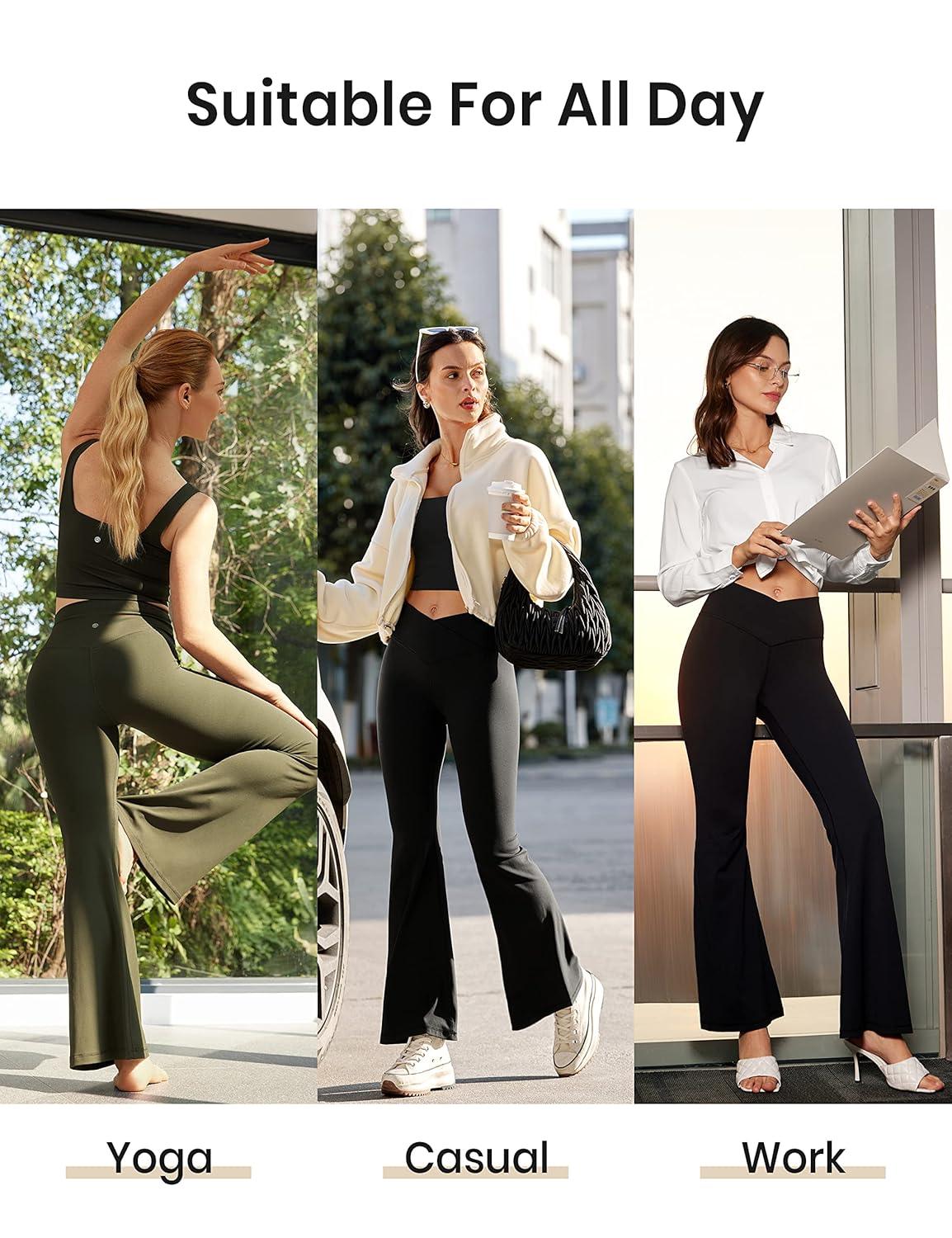 CRZ YOGA Butterluxe Crossover Flare Leggings for Women 29'' / 31'' / 33" - High Waist V Cross Bootcut Bell Bottoms Yoga Pants