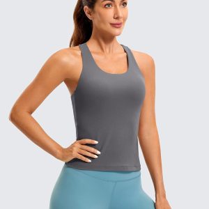 CRZ YOGA Butterluxe Workout Tank Tops for Women Built in Bras Padded - Racerback Athletic Spandex Yoga Camisole