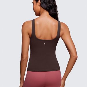 CRZ YOGA Butterluxe Workout Tank Tops for Women U Neck Padded Crop Tops Athletic Camisole Tops with Built in Bra
