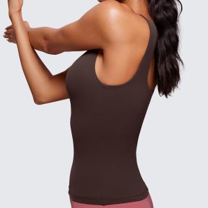 CRZ YOGA Butterluxe Workout Tank Tops for Women U Neck Padded Crop Tops Athletic Camisole Tops with Built in Bra
