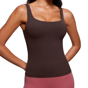 CRZ YOGA Butterluxe Workout Tank Tops for Women U Neck Padded Crop Tops Athletic Camisole Tops with Built in Bra