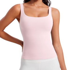 CRZ YOGA Butterluxe Workout Tank Tops for Women U Neck Padded Crop Tops Athletic Camisole Tops with Built in Bra