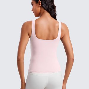 CRZ YOGA Butterluxe Workout Tank Tops for Women U Neck Padded Crop Tops Athletic Camisole Tops with Built in Bra