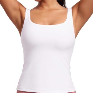 CRZ YOGA Butterluxe Workout Tank Tops for Women U Neck Padded Crop Tops Athletic Camisole Tops with Built in Bra