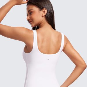 CRZ YOGA Butterluxe Workout Tank Tops for Women U Neck Padded Crop Tops Athletic Camisole Tops with Built in Bra