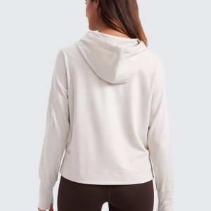 CRZ YOGA Cloud Jersey Pullover Hoodies for Women Long Sleeve Hooded Workout Sweat Shirts Casual Yoga Tops with Thumb Holes