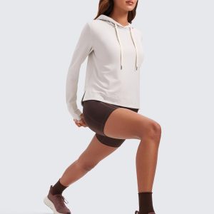 CRZ YOGA Cloud Jersey Pullover Hoodies for Women Long Sleeve Hooded Workout Sweat Shirts Casual Yoga Tops with Thumb Holes