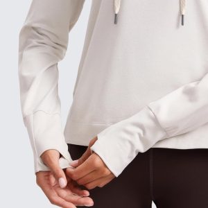 CRZ YOGA Cloud Jersey Pullover Hoodies for Women Long Sleeve Hooded Workout Sweat Shirts Casual Yoga Tops with Thumb Holes