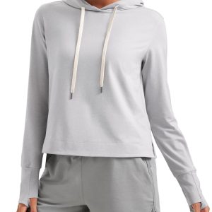 CRZ YOGA Cloud Jersey Pullover Hoodies for Women Long Sleeve Hooded Workout Sweat Shirts Casual Yoga Tops with Thumb Holes