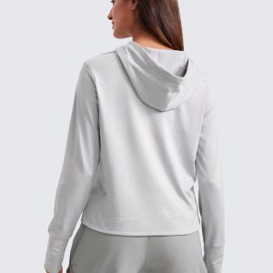 CRZ YOGA Cloud Jersey Pullover Hoodies for Women Long Sleeve Hooded Workout Sweat Shirts Casual Yoga Tops with Thumb Holes