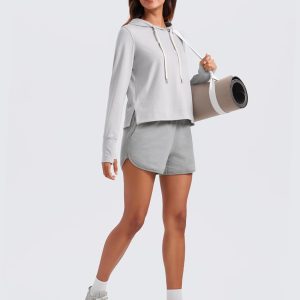 CRZ YOGA Cloud Jersey Pullover Hoodies for Women Long Sleeve Hooded Workout Sweat Shirts Casual Yoga Tops with Thumb Holes