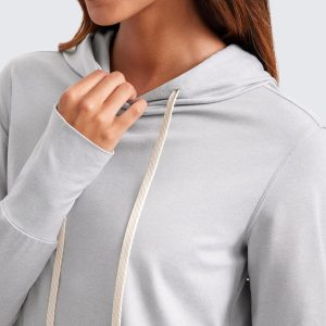 CRZ YOGA Cloud Jersey Pullover Hoodies for Women Long Sleeve Hooded Workout Sweat Shirts Casual Yoga Tops with Thumb Holes