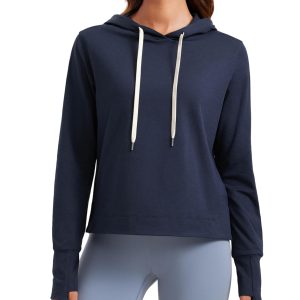 CRZ YOGA Cloud Jersey Pullover Hoodies for Women Long Sleeve Hooded Workout Sweat Shirts Casual Yoga Tops with Thumb Holes