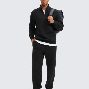 CRZ YOGA Fleece Lined Half Zip Sweatshirts for Men Mock Neck Pullover Sweat Shirts Casual Workout Daily Sweaters