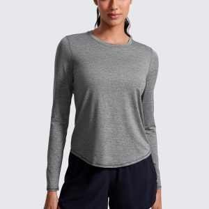 CRZ YOGA Lightweight Long Sleeve Workout Shirts for Women Gym Running Fall Tshirts High Neck Athletic Training Tops