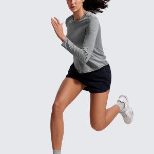 CRZ YOGA Lightweight Long Sleeve Workout Shirts for Women Gym Running Fall Tshirts High Neck Athletic Training Tops