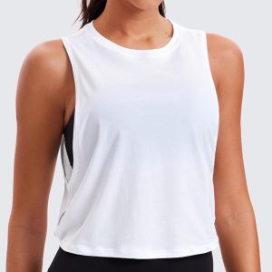 CRZ YOGA Pima Cotton Cropped Workout Tank Tops for Women - Sleeveless Sports Athletic Yoga Running Gym Crop Shirts