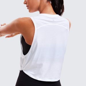 CRZ YOGA Pima Cotton Cropped Workout Tank Tops for Women - Sleeveless Sports Athletic Yoga Running Gym Crop Shirts