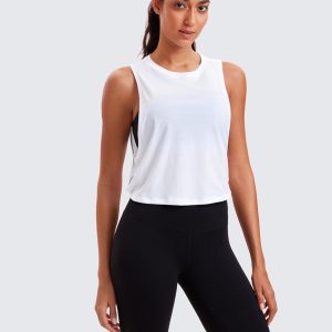 CRZ YOGA Pima Cotton Cropped Workout Tank Tops for Women - Sleeveless Sports Athletic Yoga Running Gym Crop Shirts