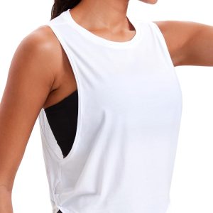 CRZ YOGA Pima Cotton Cropped Workout Tank Tops for Women - Sleeveless Sports Athletic Yoga Running Gym Crop Shirts