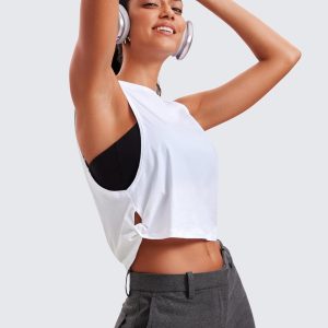 CRZ YOGA Pima Cotton Cropped Workout Tank Tops for Women - Sleeveless Sports Athletic Yoga Running Gym Crop Shirts