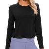 CRZ YOGA Pima Cotton Long Sleeve Workout Shirts for Women Loose Cropped Tops Athletic Sports T-Shirt