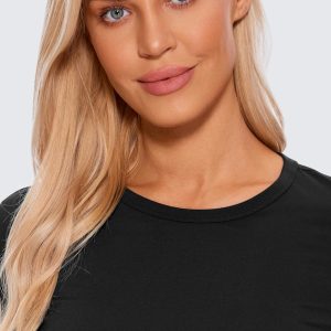 CRZ YOGA Pima Cotton Long Sleeve Workout Shirts for Women Loose Cropped Tops Athletic Sports T-Shirt