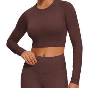 CRZ YOGA Seamless Long Sleeve Shirts for Women Workout Athletic Crop Tops Cropped Running Gym Yoga T-Shirts