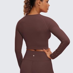 CRZ YOGA Seamless Long Sleeve Shirts for Women Workout Athletic Crop Tops Cropped Running Gym Yoga T-Shirts