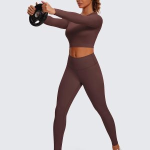 CRZ YOGA Seamless Long Sleeve Shirts for Women Workout Athletic Crop Tops Cropped Running Gym Yoga T-Shirts