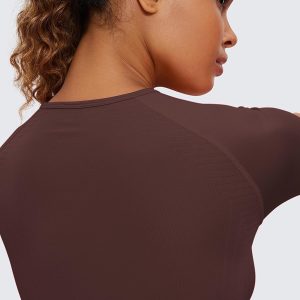 CRZ YOGA Seamless Long Sleeve Shirts for Women Workout Athletic Crop Tops Cropped Running Gym Yoga T-Shirts