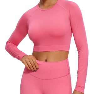 CRZ YOGA Seamless Long Sleeve Shirts for Women Workout Athletic Crop Tops Cropped Running Gym Yoga T-Shirts