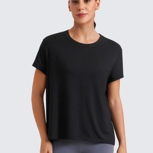 CRZ YOGA Short Sleeve Yoga Tops for Women Soft Loose Casual Flowy Shirts Crew Neck Workout Basic T-Shirt
