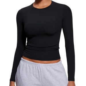 CRZ YOGA Softembrace Long Sleeve Shirts for Women Soft Crew Neck Fall Basic Tight Tops Fitted Casual Going Out T-Shirts