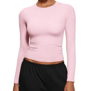 CRZ YOGA Softembrace Long Sleeve Shirts for Women Soft Crew Neck Fall Basic Tight Tops Fitted Casual Going Out T-Shirts