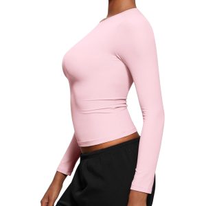 CRZ YOGA Softembrace Long Sleeve Shirts for Women Soft Crew Neck Fall Basic Tight Tops Fitted Casual Going Out T-Shirts