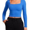 CRZ YOGA Womens Butterluxe Double Lined Long Sleeve Crop Top Square Neck Workout Athletic Casual Cropped Fitted Basic Shirts