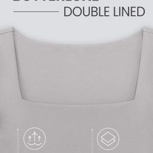 CRZ YOGA Womens Butterluxe Double Lined Long Sleeve Crop Top Square Neck Workout Athletic Casual Cropped Fitted Basic Shirts