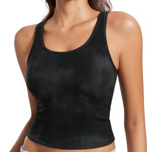 CRZ YOGA Womens Butterluxe Double Lined Workout Tank Tops Scoop Neck Racerback Cropped Casual Sleeveless Shirt
