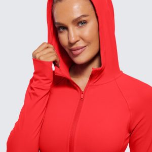 CRZ YOGA Womens Butterluxe Full Zip Workout Hoodie Jackets Slim Fit Hooded Athletic Yoga Lightweight Jacket with Thumb Holes