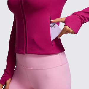 CRZ YOGA Womens Butterluxe Full Zip Workout Hoodie Jackets Slim Fit Hooded Athletic Yoga Lightweight Jacket with Thumb Holes