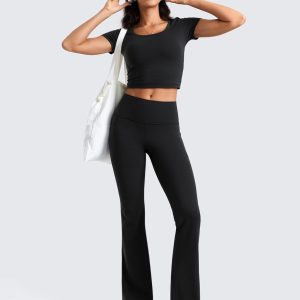 CRZ YOGA Womens Butterluxe High Waist Flare Pants 31.5" - Yoga Bootcut with Side Pockets Wide Leg Lounge Casual