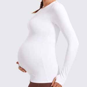 CRZ YOGA Womens Butterluxe Long Sleeve Maternity Tops Crewneck Pregnancy Basic Shirts Soft Athletic Yoga Casual Tee Blouses