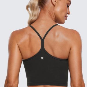 CRZ YOGA Womens Butterluxe Y Back Longline Sports Bras - Spaghetti Straps Racerback Padded Yoga Workout Crop Tank Top